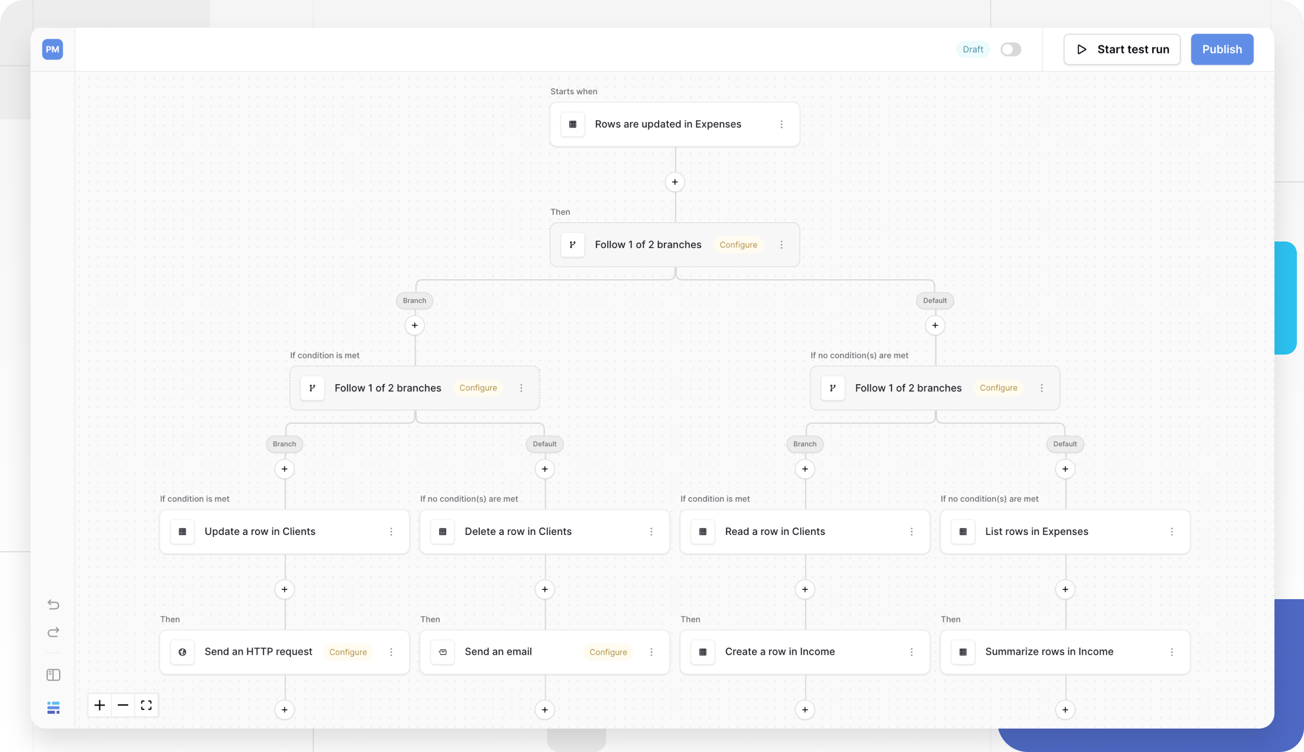 Узел Router в конструкторе автоматизации Baserow, разбивающий workflow на ветки