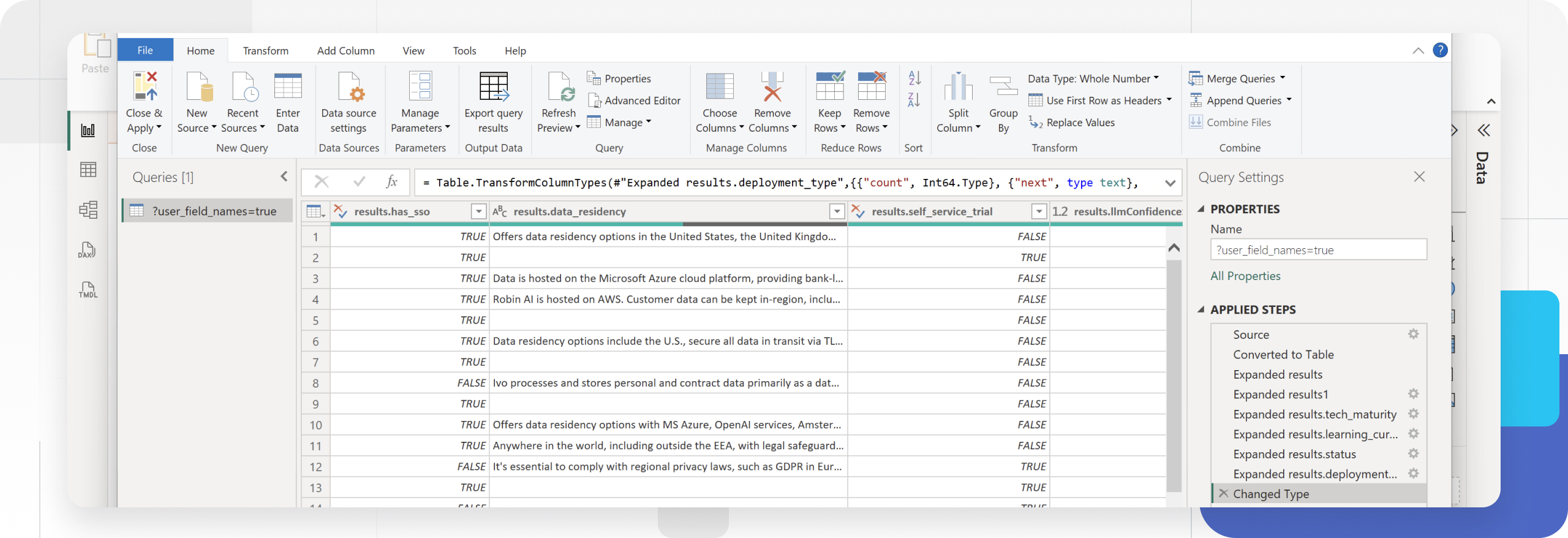 Настройка типов данных в Power Query для Baserow