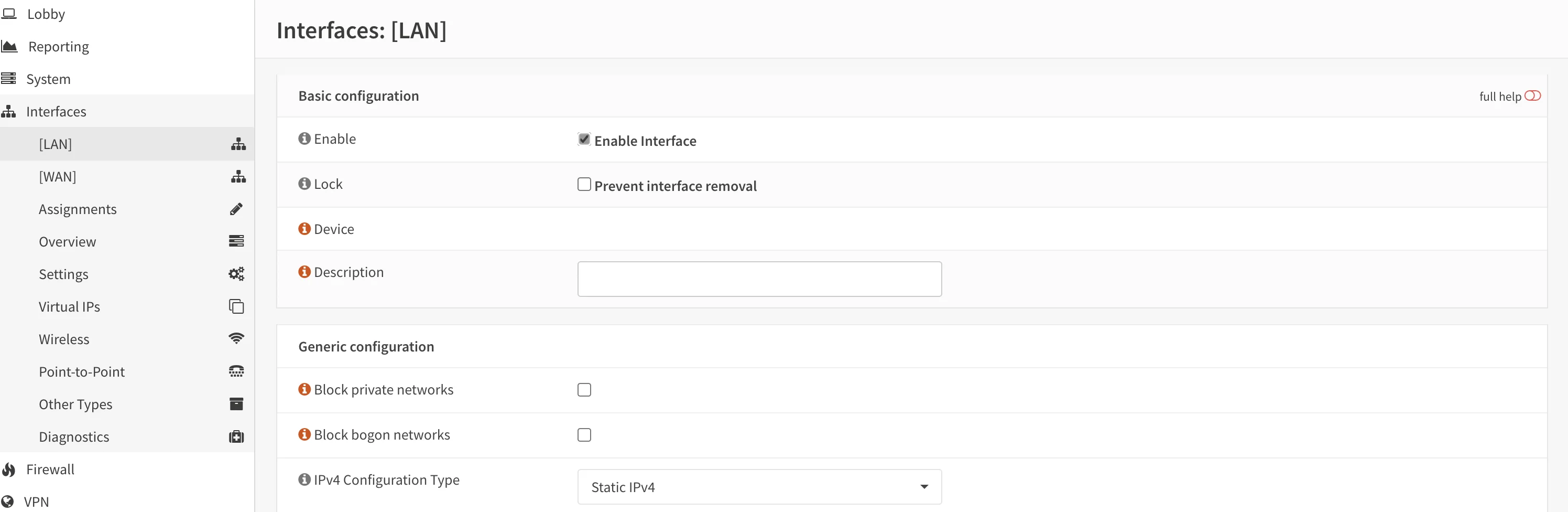 OPNsense LAN interface activation