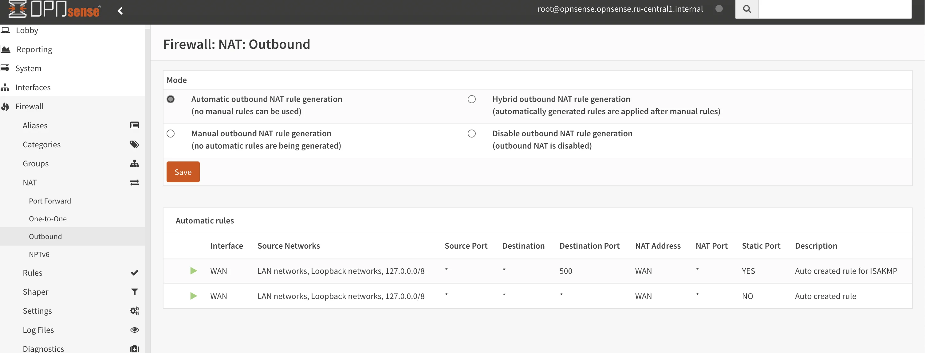 OPNsense outbound NAT configuration
