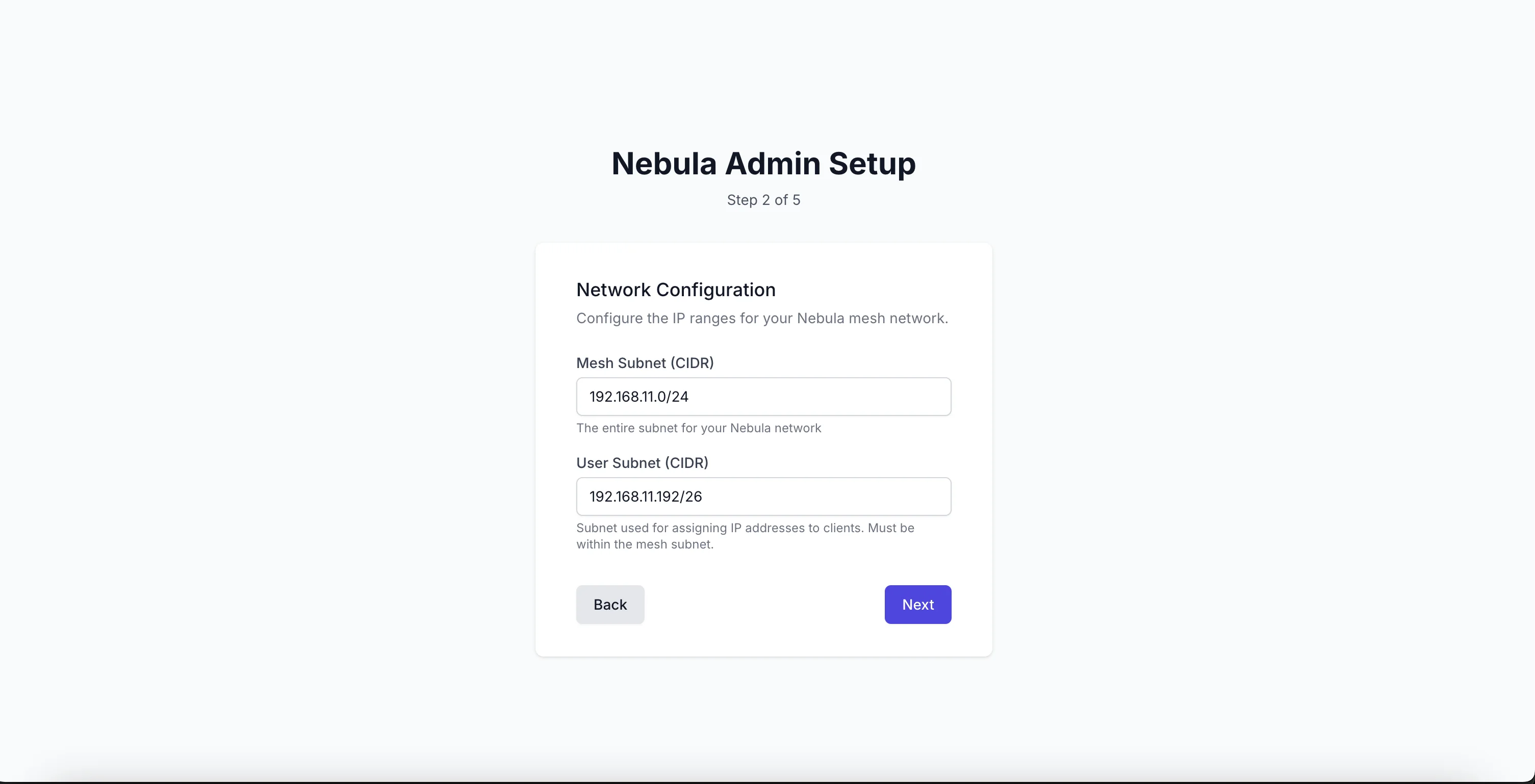 Настройка подсетей MESH и клиентской подсети Nebula