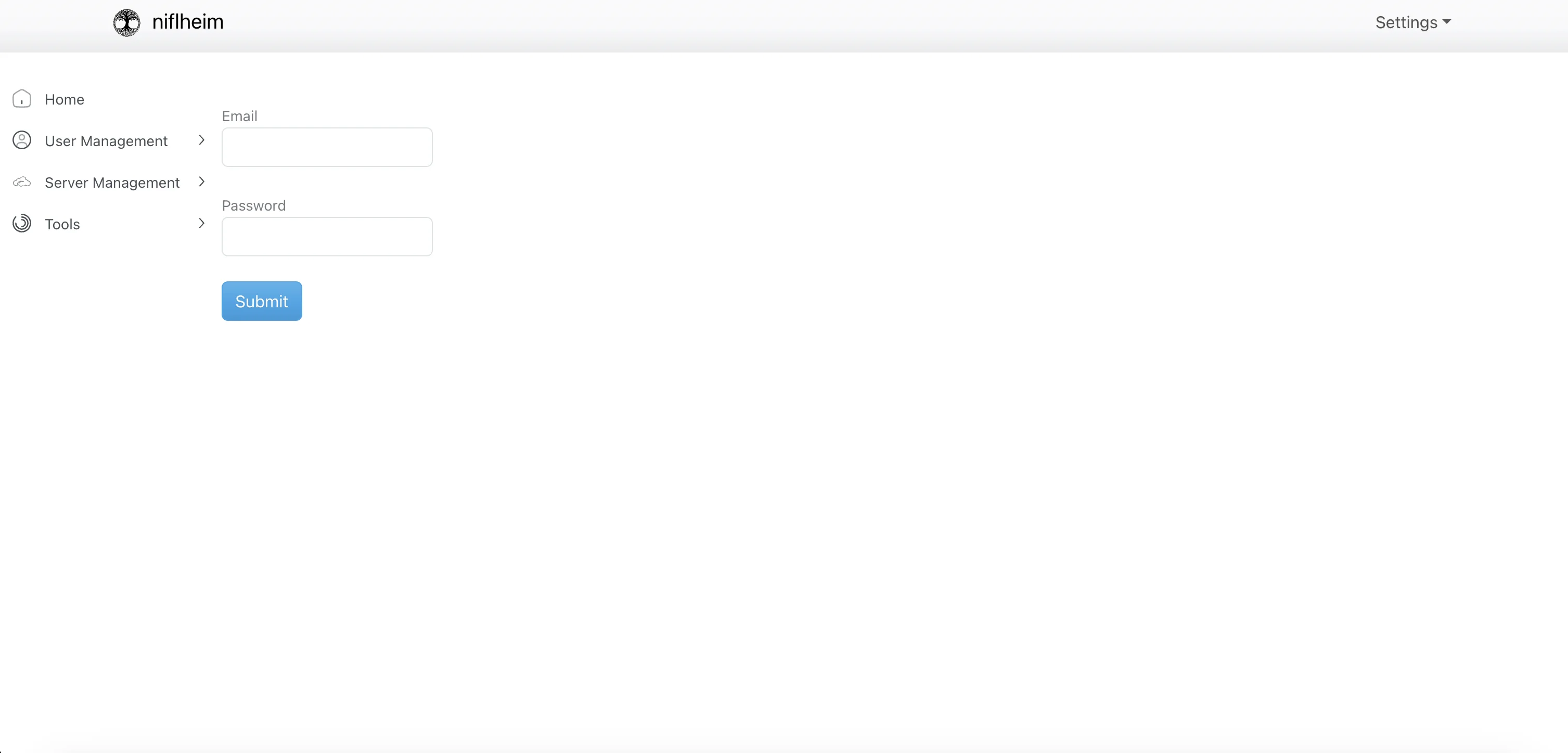Niflheim VPN web interface login page