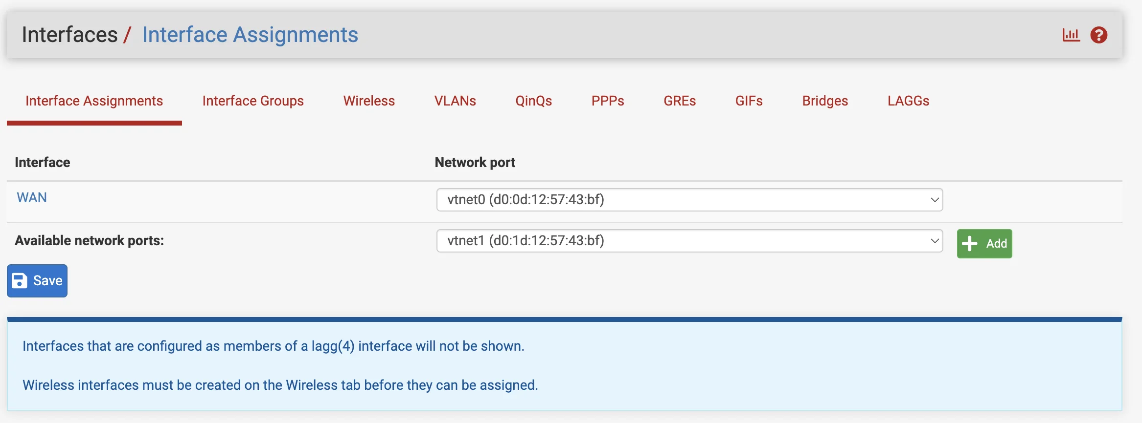 Добавление LAN-интерфейса в pfSense