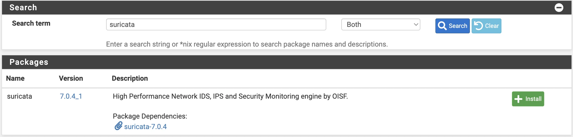 Установка Suricata через менеджер пакетов pfSense