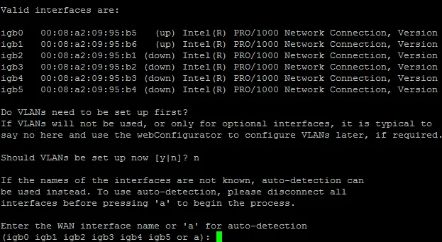 Назначение интерфейсов pfSense