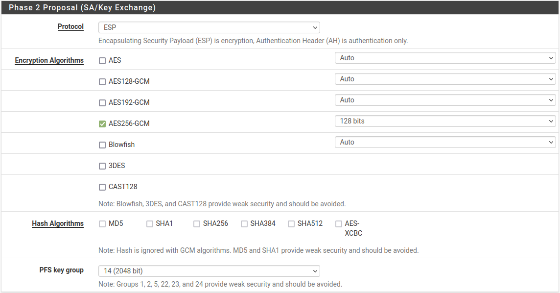 Phase 2 configuration for mobile clients