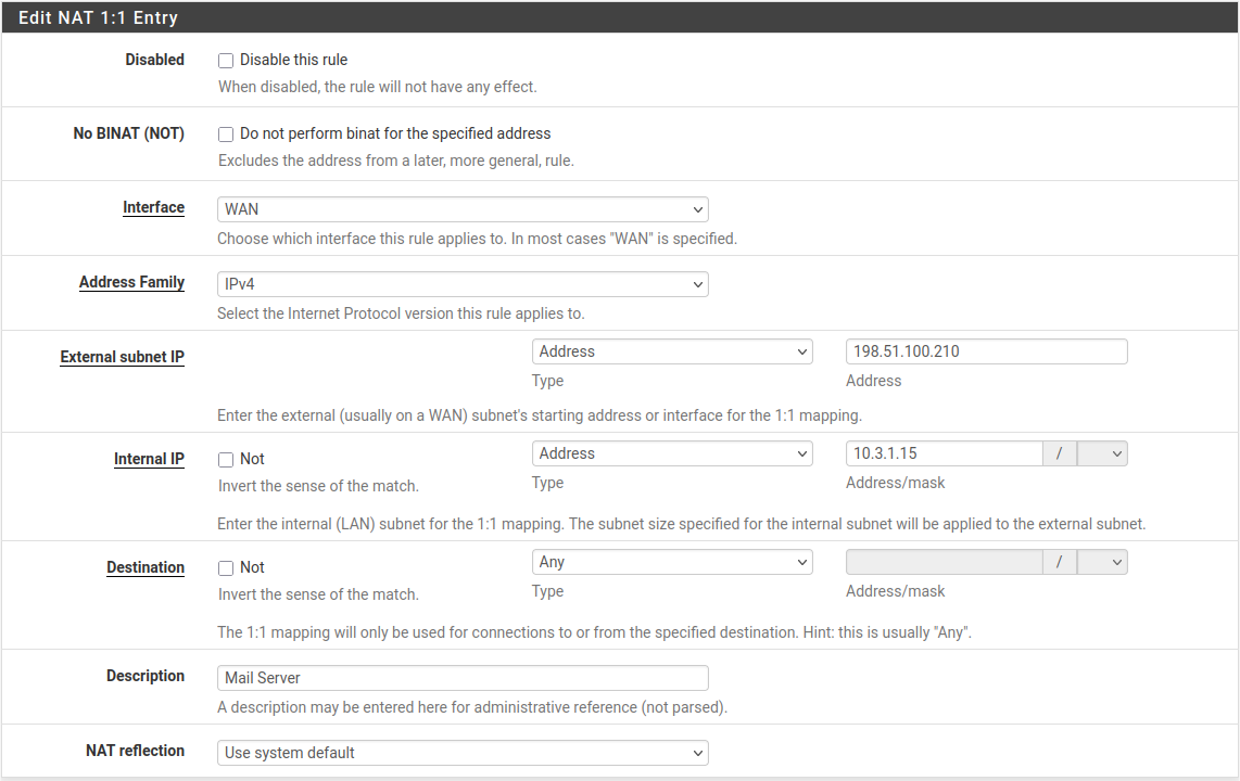 Editing a 1:1 NAT rule