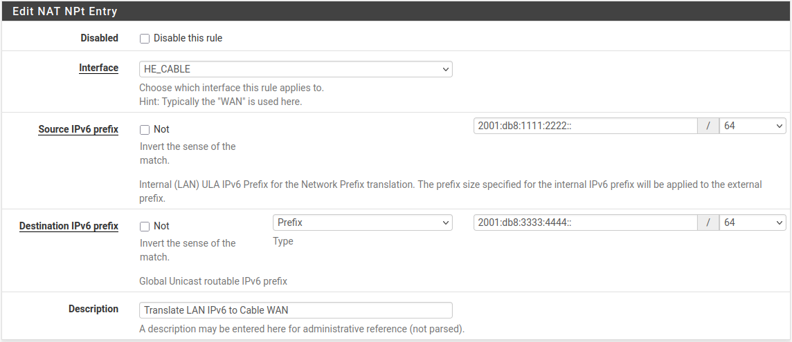 Outbound NAT rule list
