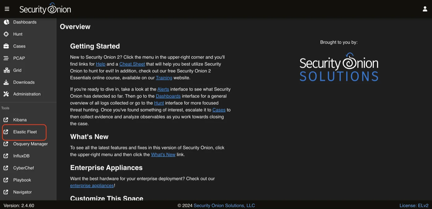 Выбор Elastic Fleet в SecurityOnion