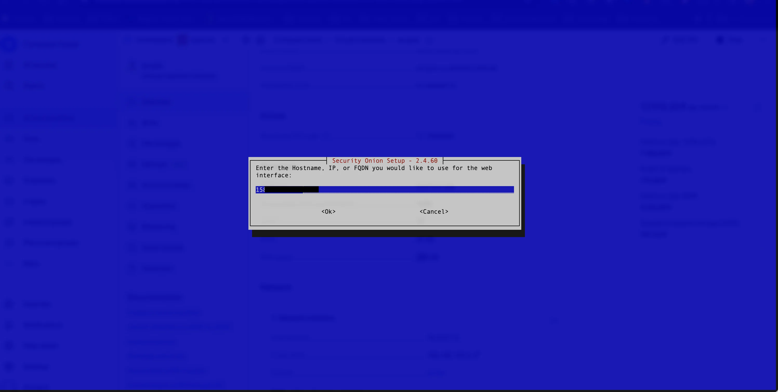 Ввод IP-адреса виртуальной машины SecurityOnion