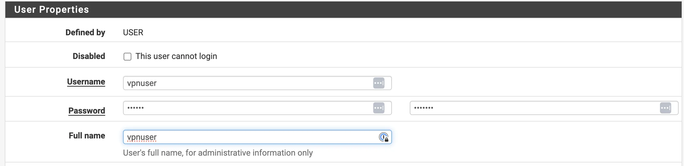 Добавление нового пользователя VPN в pfSense