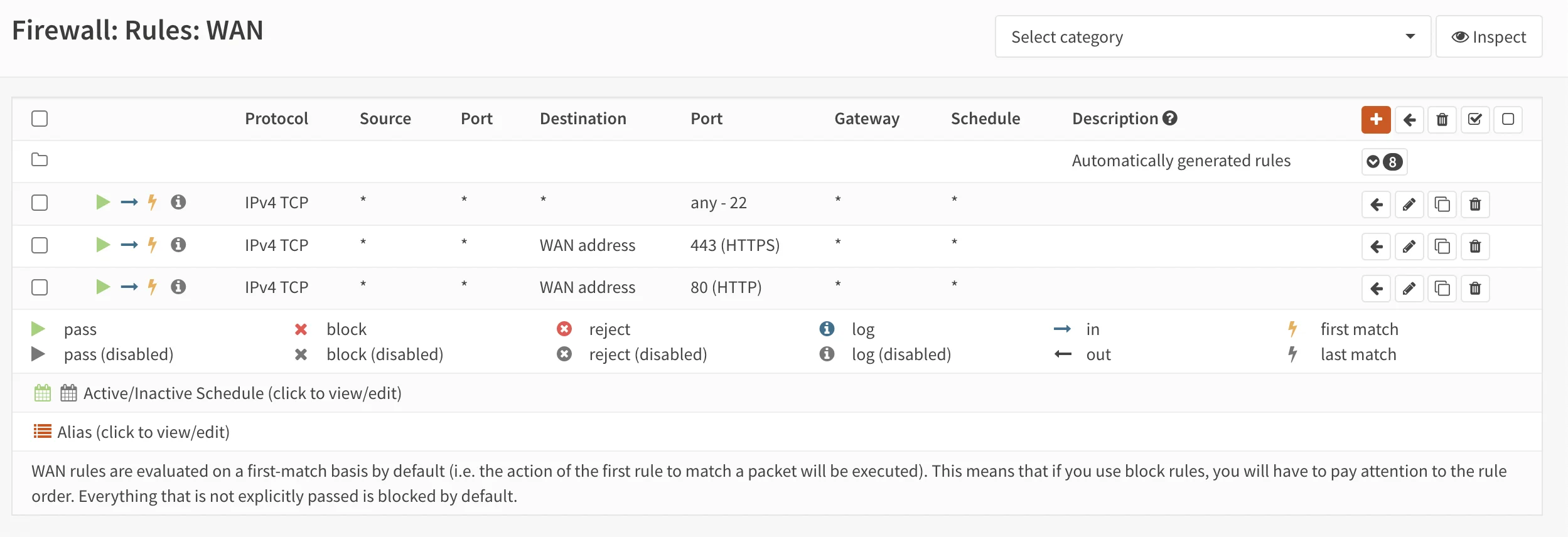 OPNsense WAN interface firewall rules configuration