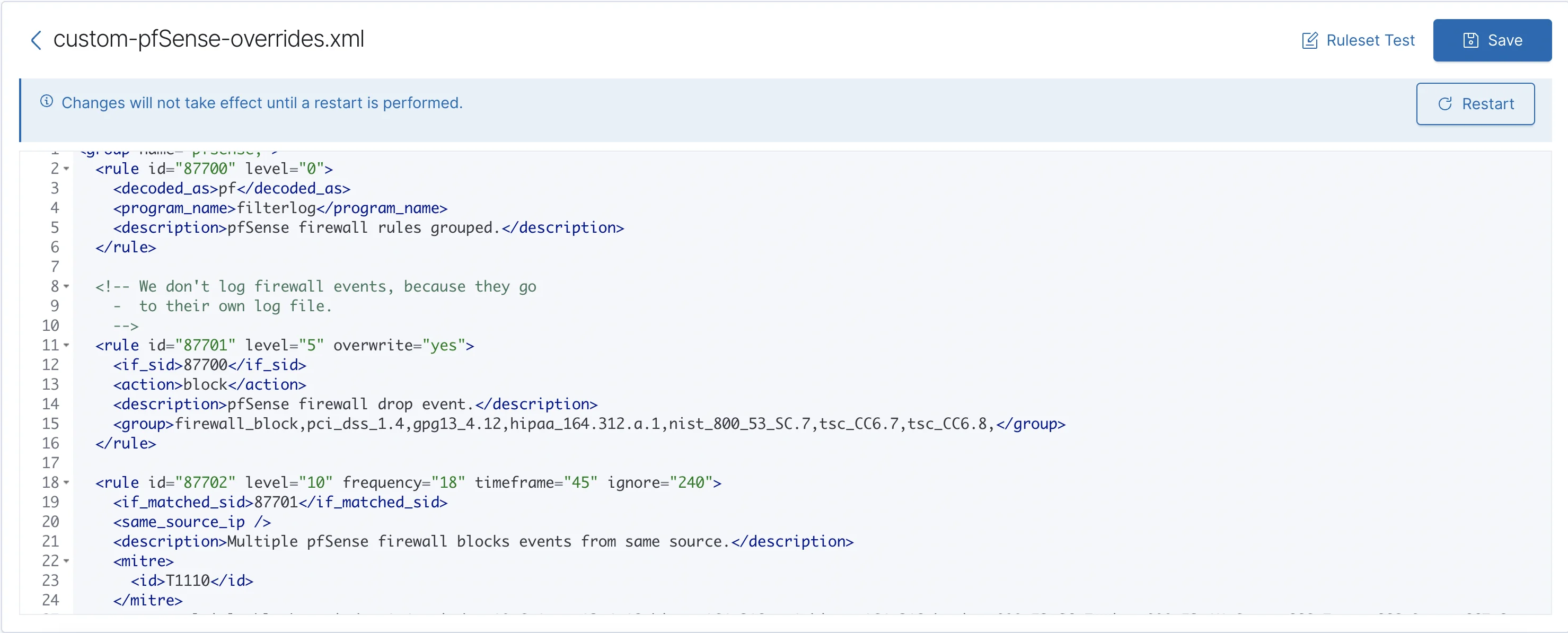 Wazuh custom rule save and restart window