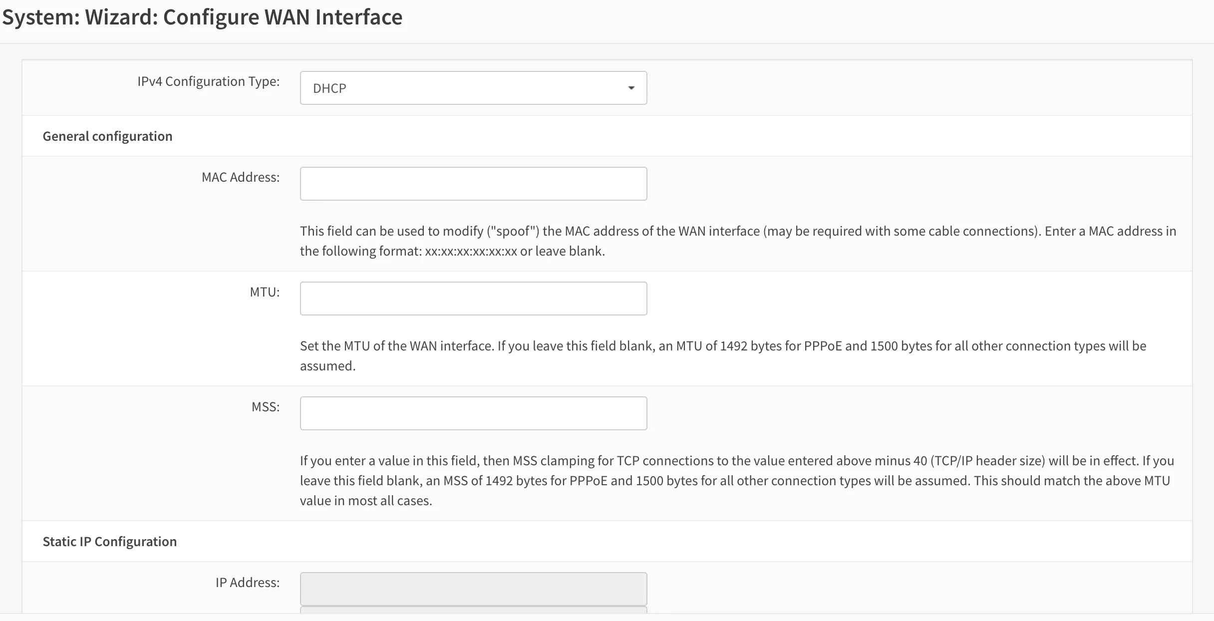 OPNsense WAN interface configuration