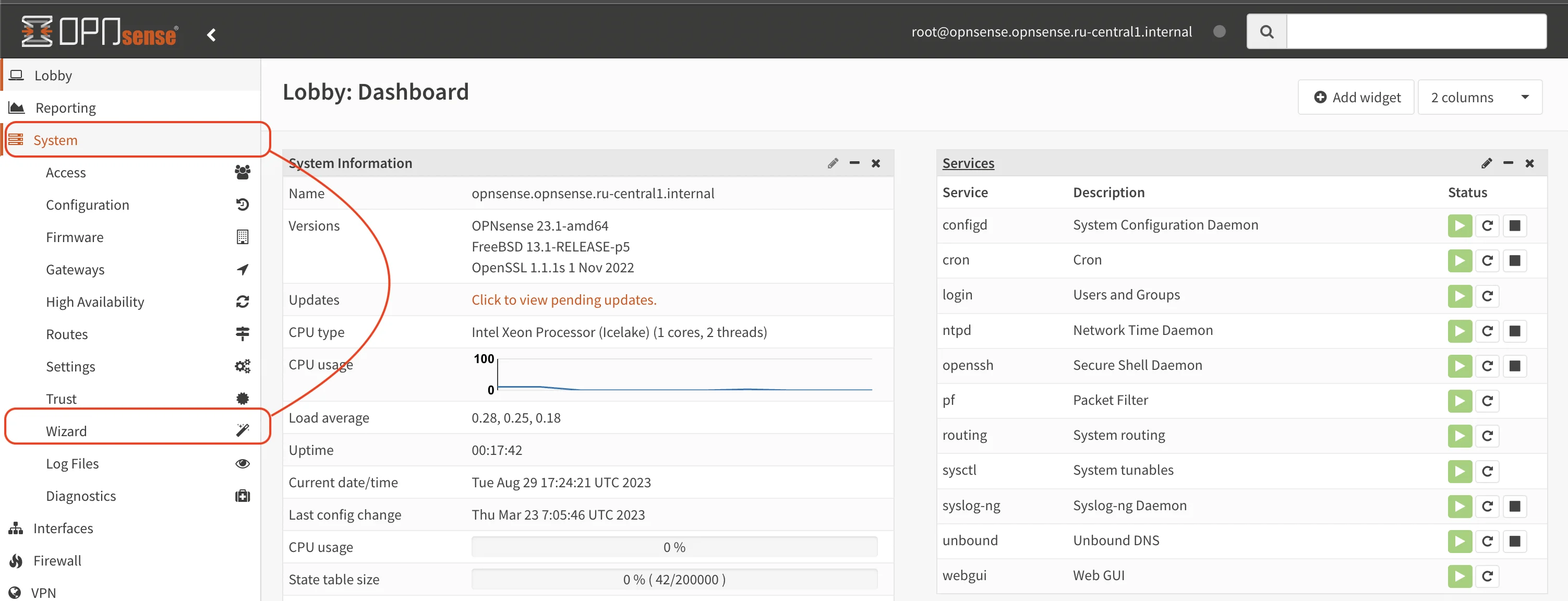 OPNsense initial setup wizard start